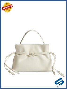 Leather Drawstring Bucket Crossbody Handbag with Magnetic Closure